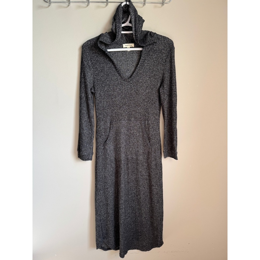 Monteau Hooded Knit Midi Dress Women S Charcoal Grey Heathered Cozy Casual Chic
